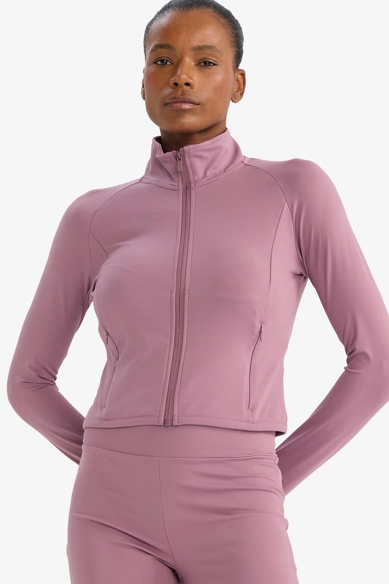 DeFacto Pink Woman Slim Fit Soft Fleece Lined Long Sleeves Sports Zip Up Sweatshirt Casual - Image 3